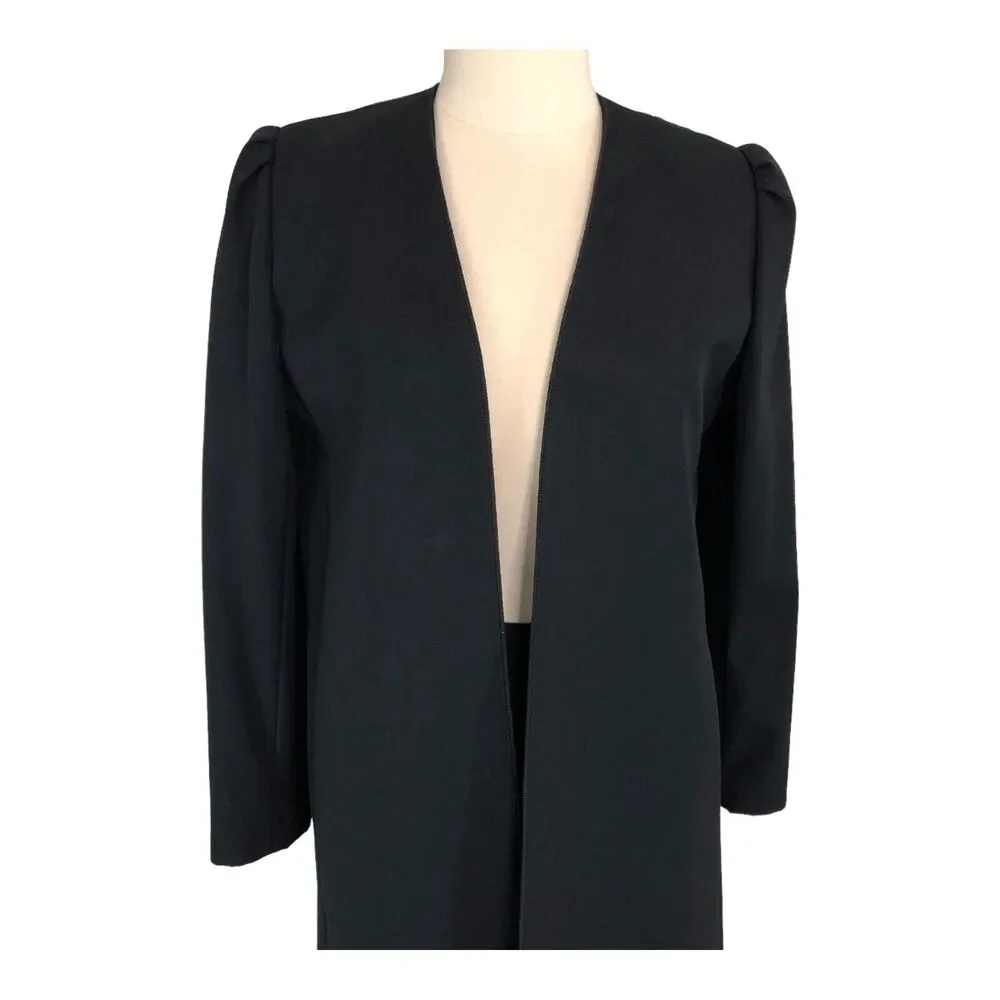 Wool Skirt Suit Duster Open Blazer Jacket Black Vintage Diane Von Furstenberg